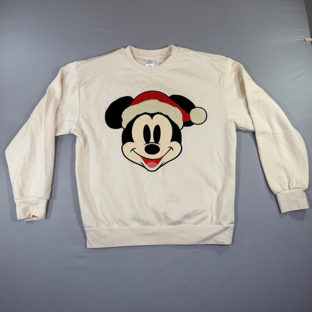 Disney Mickey Mouse Sweatshirt Womens Medium Santa Christmas Chenille Retro